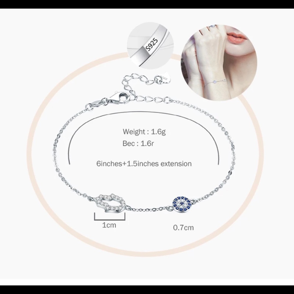 🪬New Lucky Evil Eye Hamsa Hand Bracelets 925 Sterling Silver🧿 - Picture 11 of 12